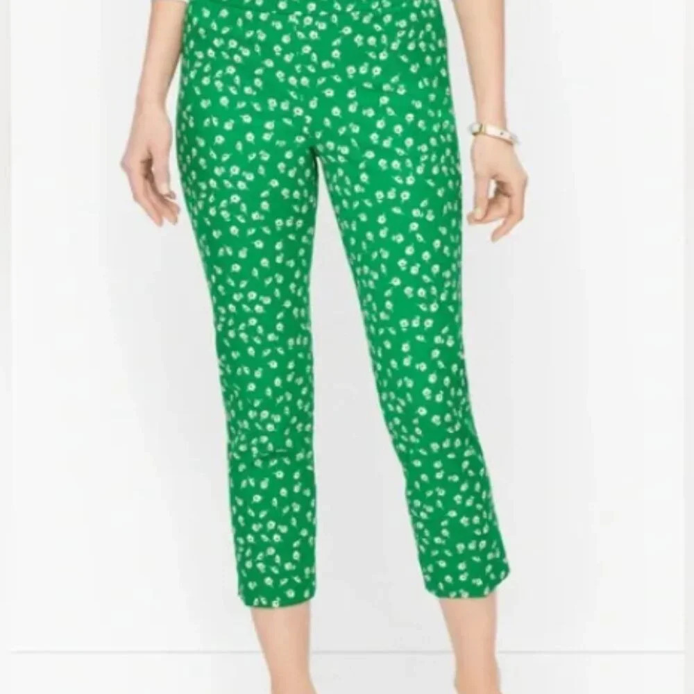 Talbots Green Chatham Crop Pants in 'Ditsy Floral' - Size 14